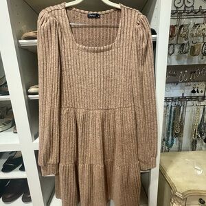 Elegant Long Sleeve Ribbed Dress